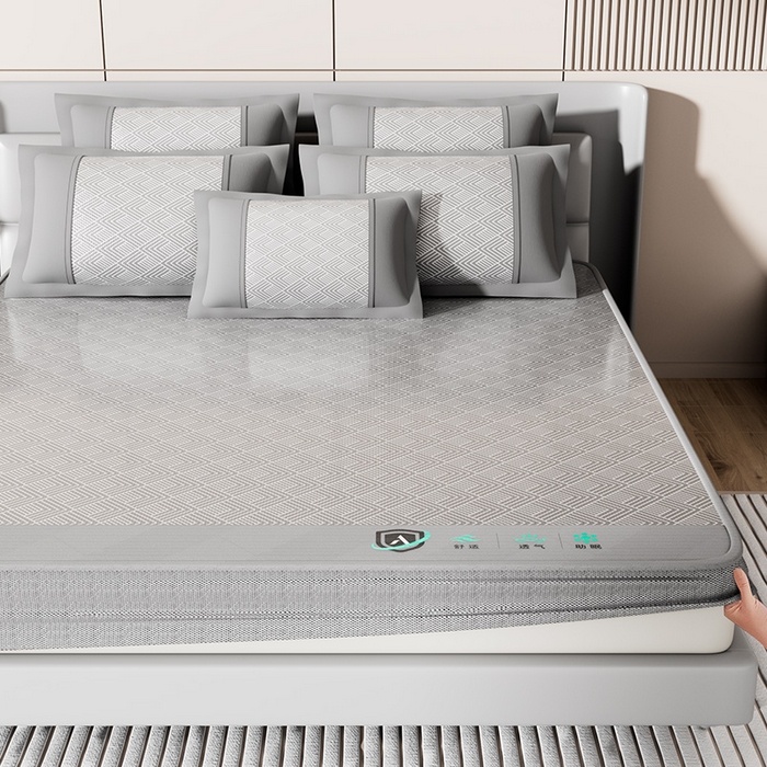 91家纺网 家纺一手货源 找家纺 永旺家纺 2026新款A类菱形格冰丝席凉席席子 灰色