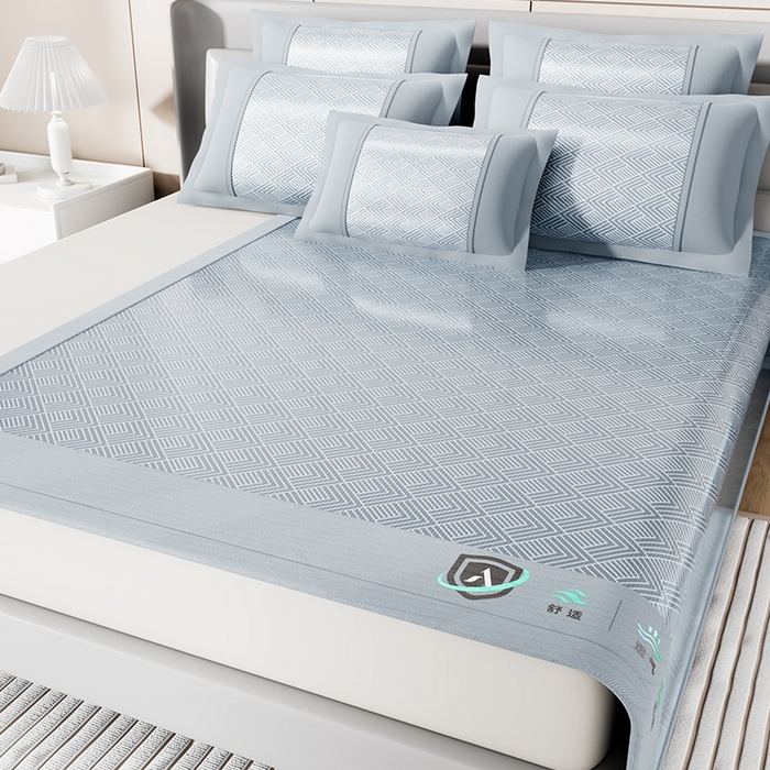 91家纺网 家纺一手货源 找家纺 永旺家纺 2026新款A类菱形格冰丝席凉席席子 蓝色