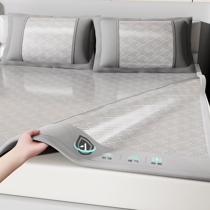 91家纺网 家纺一手货源 找家纺 永旺家纺 2026新款A类菱形格冰丝席凉席席子 灰色