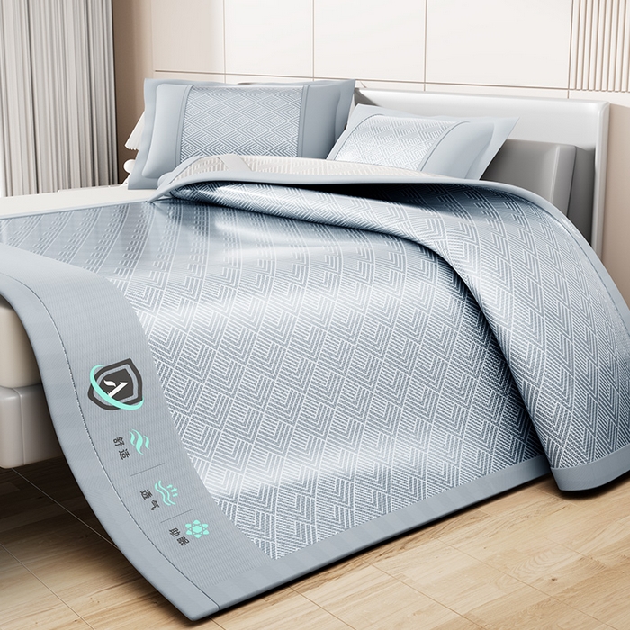 91家纺网 家纺一手货源 找家纺 永旺家纺 2026新款A类菱形格冰丝席凉席席子 蓝色