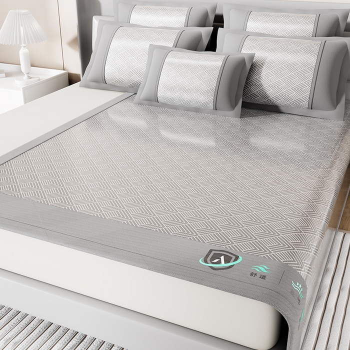 91家纺网 家纺一手货源 找家纺 永旺家纺 2026新款A类菱形格冰丝席凉席席子 灰色