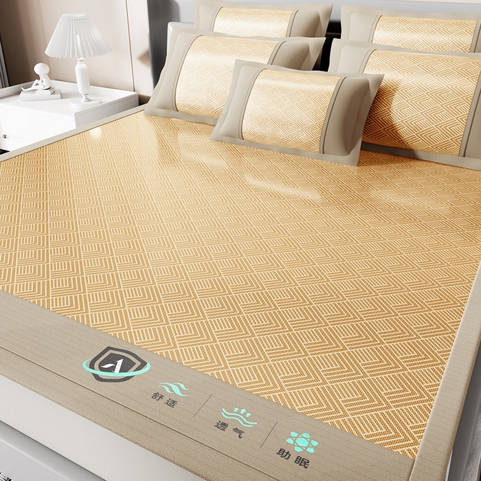 91家纺网 家纺一手货源 找家纺 永旺家纺 2026新款A类菱形格冰丝席凉席席子 棕色