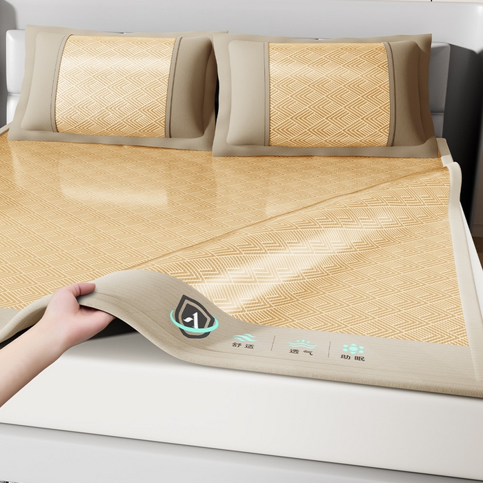 91家纺网 家纺一手货源 找家纺 永旺家纺 2026新款A类菱形格冰丝席凉席席子 棕色