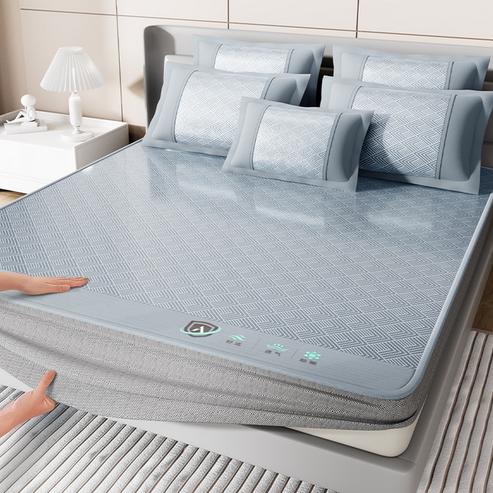 91家纺网 家纺一手货源 找家纺 永旺家纺 2026新款A类菱形格冰丝席凉席席子 蓝色