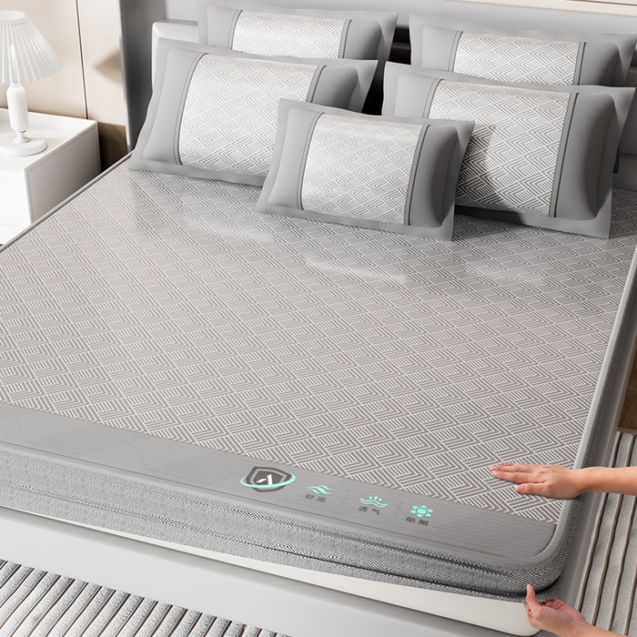 91家纺网 家纺一手货源 找家纺 永旺家纺 2026新款A类菱形格冰丝席凉席席子 灰色