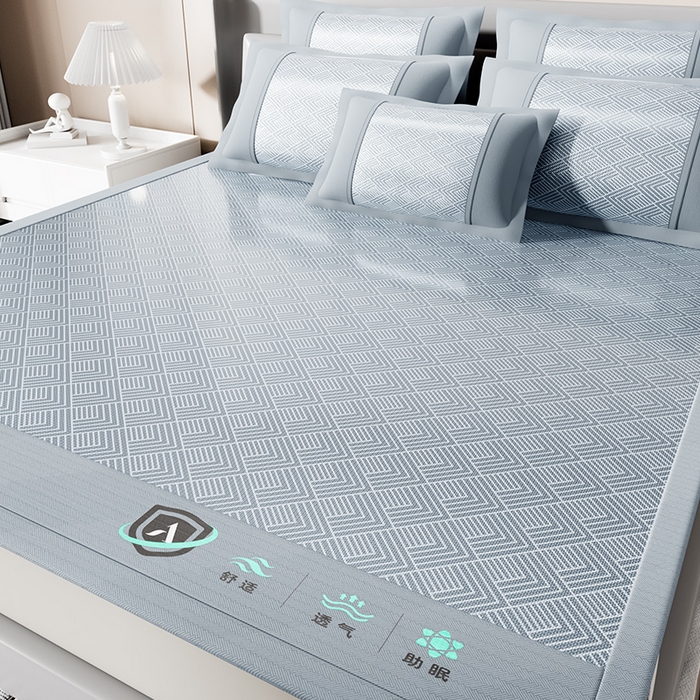 91家纺网 家纺一手货源 找家纺 永旺家纺 2026新款A类菱形格冰丝席凉席席子 蓝色