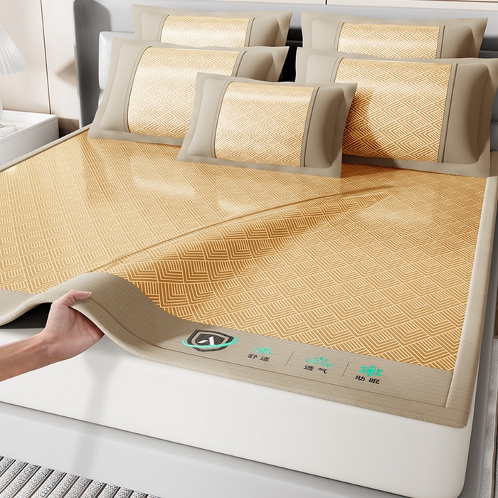 91家纺网 家纺一手货源 找家纺 永旺家纺 2026新款A类菱形格冰丝席凉席席子 棕色