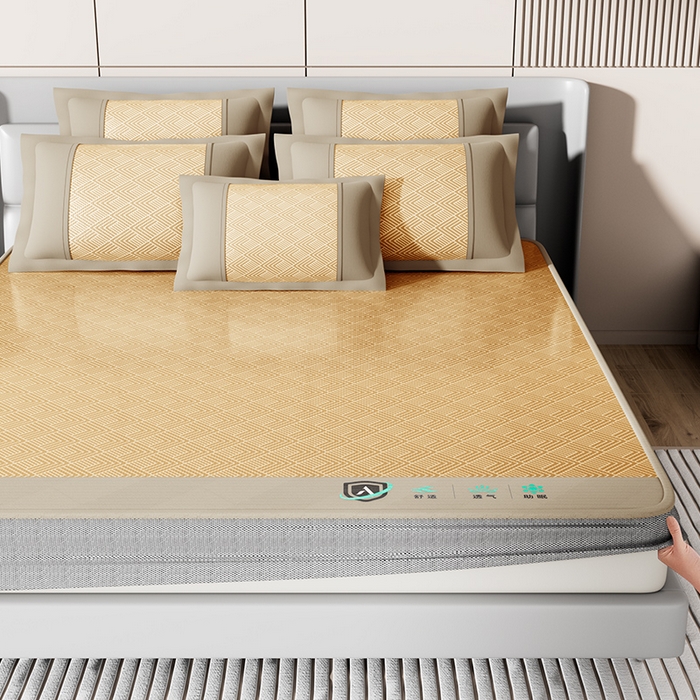 91家纺网 家纺一手货源 找家纺 永旺家纺 2026新款A类菱形格冰丝席凉席席子 棕色