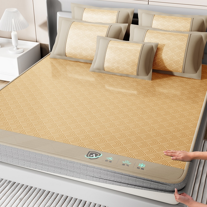 91家纺网 家纺一手货源 找家纺 永旺家纺 2026新款A类菱形格冰丝席凉席席子 棕色