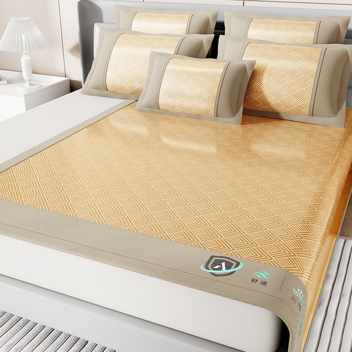 91家纺网 家纺一手货源 找家纺 永旺家纺 2026新款A类菱形格冰丝席凉席席子 棕色