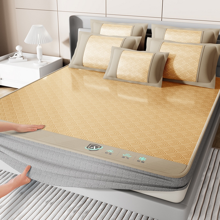 91家纺网 家纺一手货源 找家纺 永旺家纺 2026新款A类菱形格冰丝席凉席席子 棕色