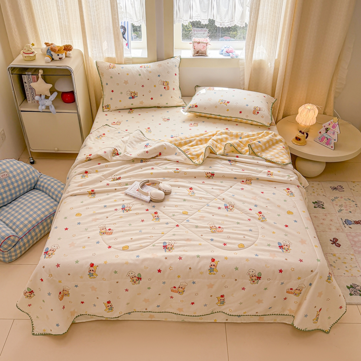 91家纺网 家纺一手货源 找家纺 （总）简宜家居（朝初家纺） 2026新款全棉花卉卡通系列贝壳边夏被四件套