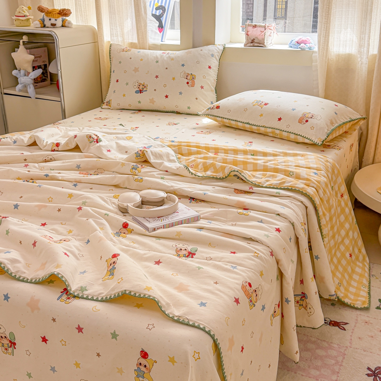 91家纺网 家纺一手货源 找家纺 （总）简宜家居（朝初家纺） 2026新款全棉花卉卡通系列贝壳边夏被四件套