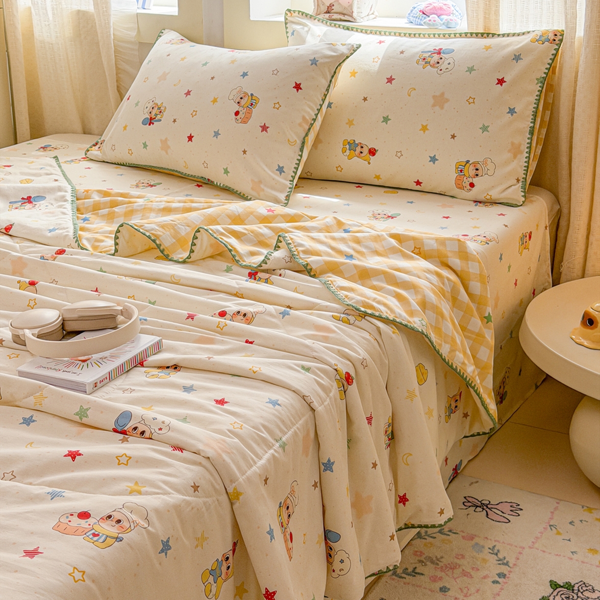 91家纺网 家纺一手货源 找家纺 （总）简宜家居（朝初家纺） 2026新款全棉花卉卡通系列贝壳边夏被四件套