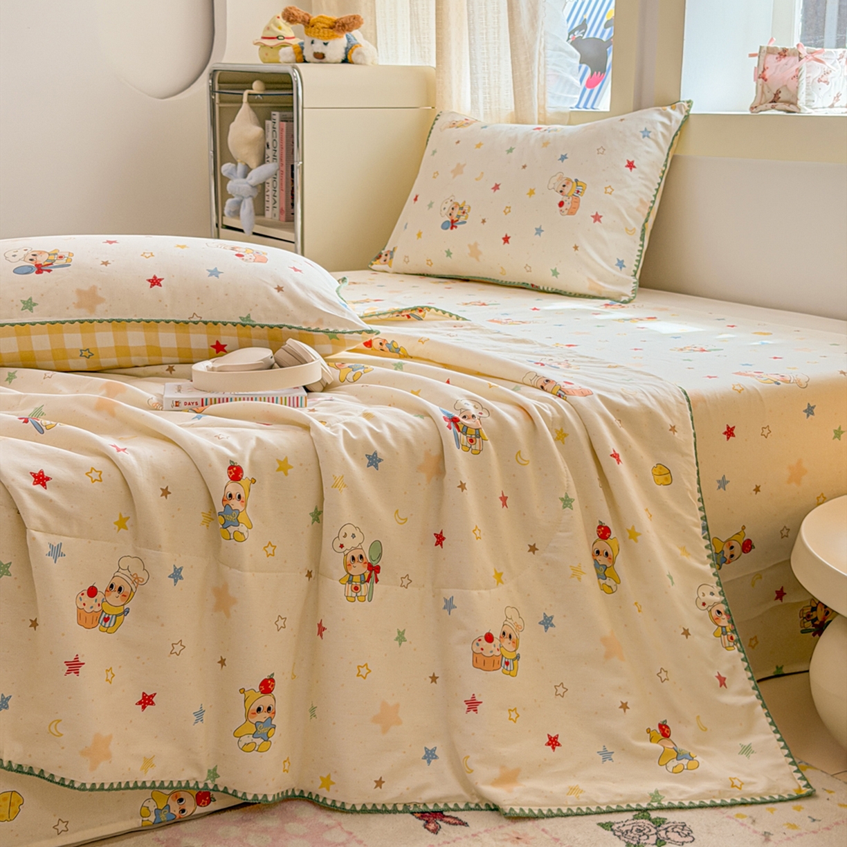 91家纺网 家纺一手货源 找家纺 （总）简宜家居（朝初家纺） 2026新款全棉花卉卡通系列贝壳边夏被四件套