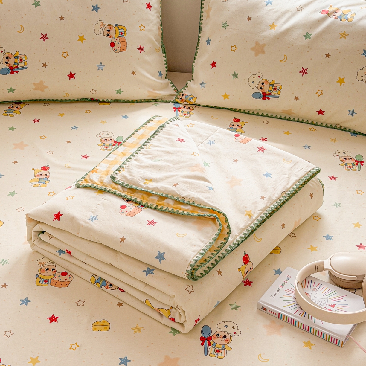 91家纺网 家纺一手货源 找家纺 （总）简宜家居（朝初家纺） 2026新款全棉花卉卡通系列贝壳边夏被四件套