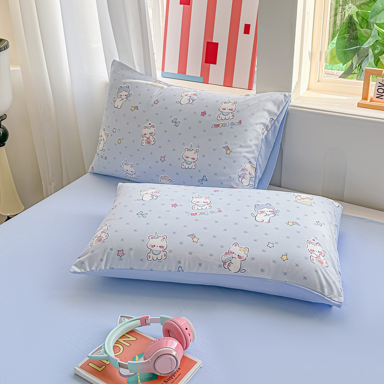 91家纺网 家纺一手货源 找家纺 颜选 2026新款水洗棉夏被夏凉被空调被四件套 空调被幸运奶芙猫