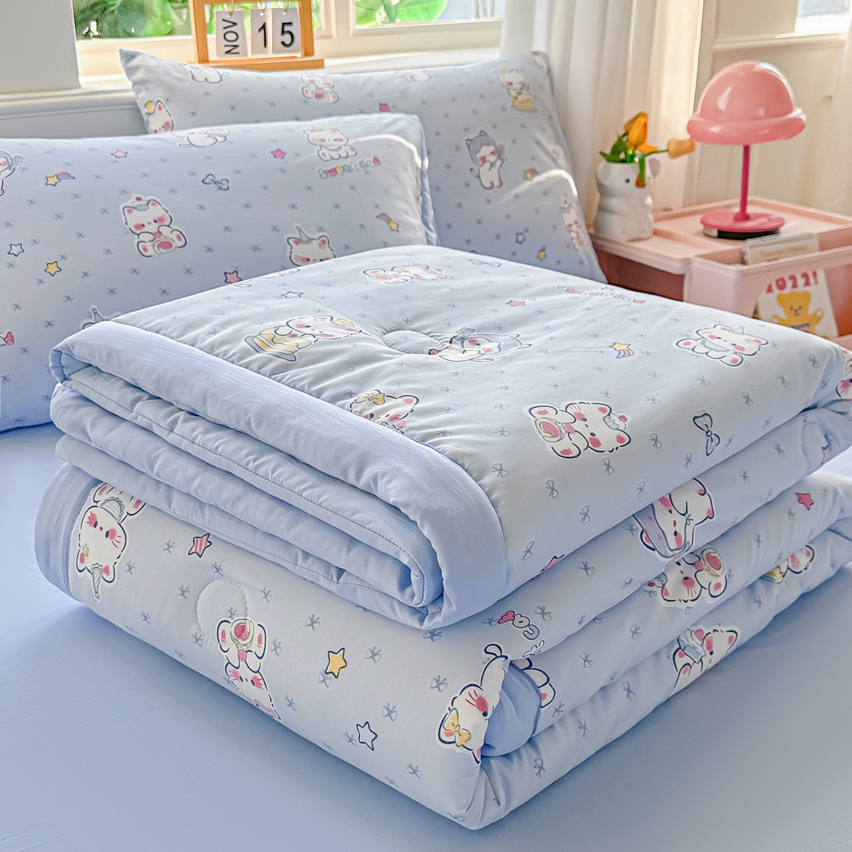 颜选 2026新款水洗棉夏被夏凉被空调被四件套 空调被幸运奶芙猫