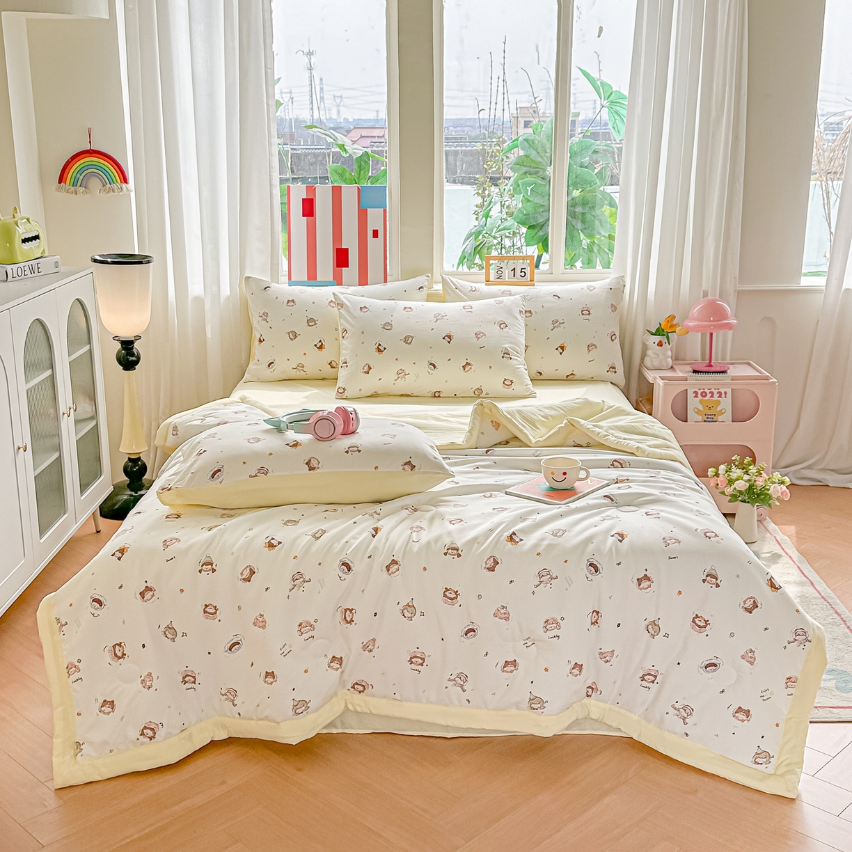 91家纺网 家纺一手货源 找家纺 颜选 2026新款水洗棉夏被夏凉被空调被四件套 空调被小盯