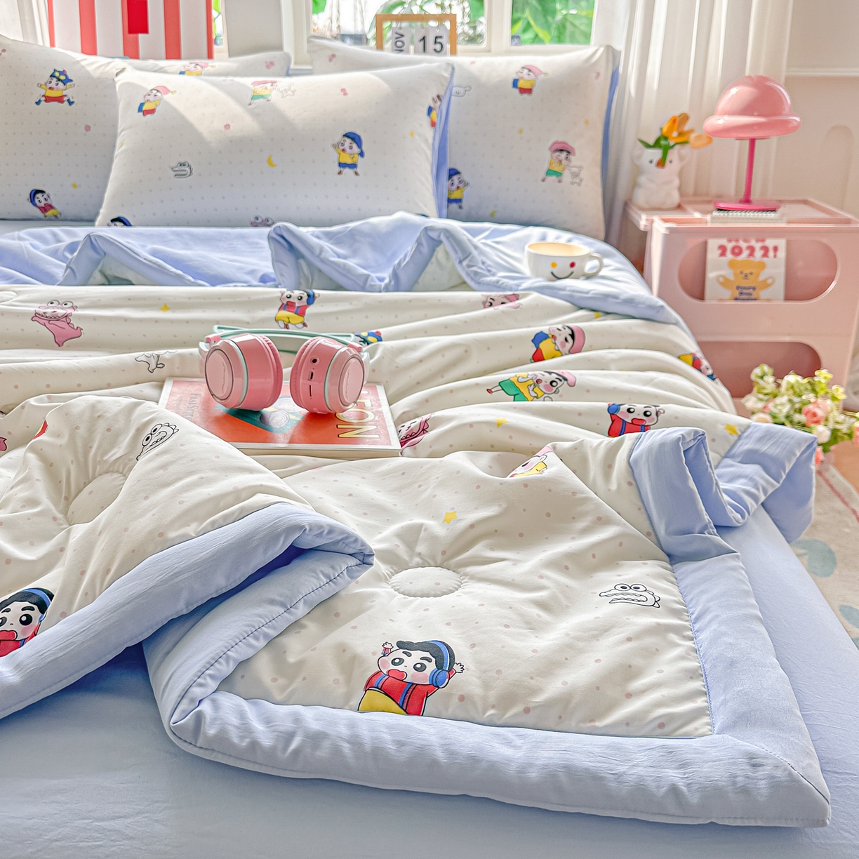 91家纺网 家纺一手货源 找家纺 颜选 2026新款水洗棉夏被夏凉被空调被四件套 空调被小新星