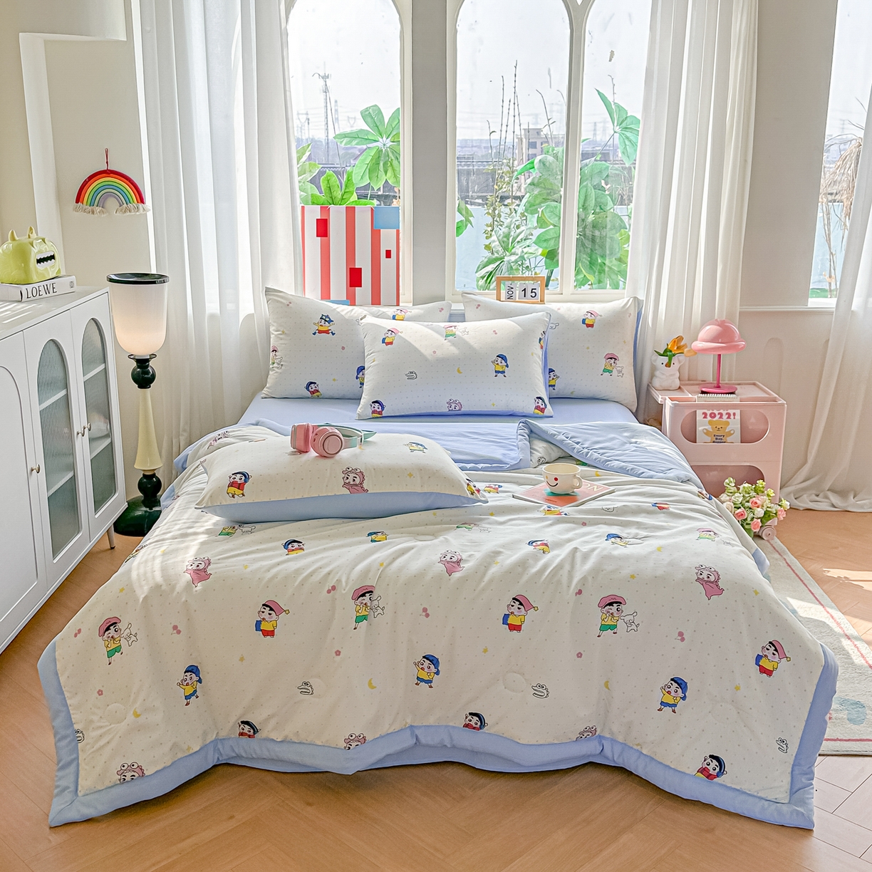 91家纺网 家纺一手货源 找家纺 颜选 2026新款水洗棉夏被夏凉被空调被四件套 空调被小新星