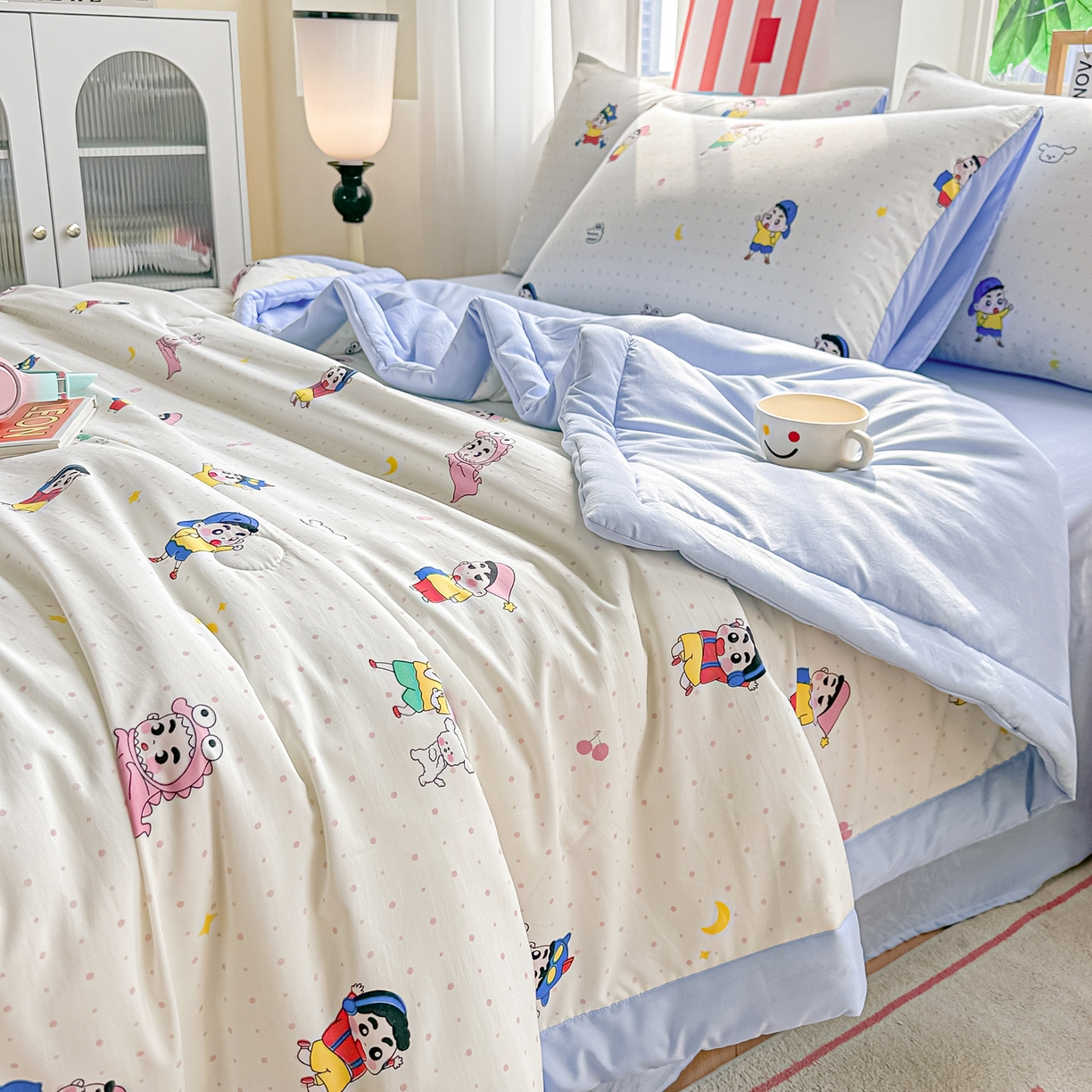 91家纺网 家纺一手货源 找家纺 颜选 2026新款水洗棉夏被夏凉被空调被四件套 空调被小新星