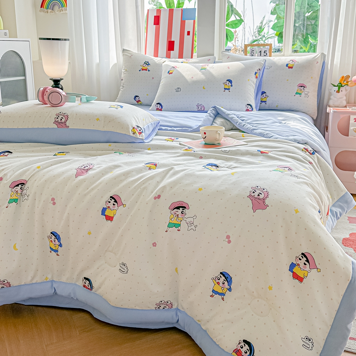 91家纺网 家纺一手货源 找家纺 颜选 2026新款水洗棉夏被夏凉被空调被四件套 空调被小新星