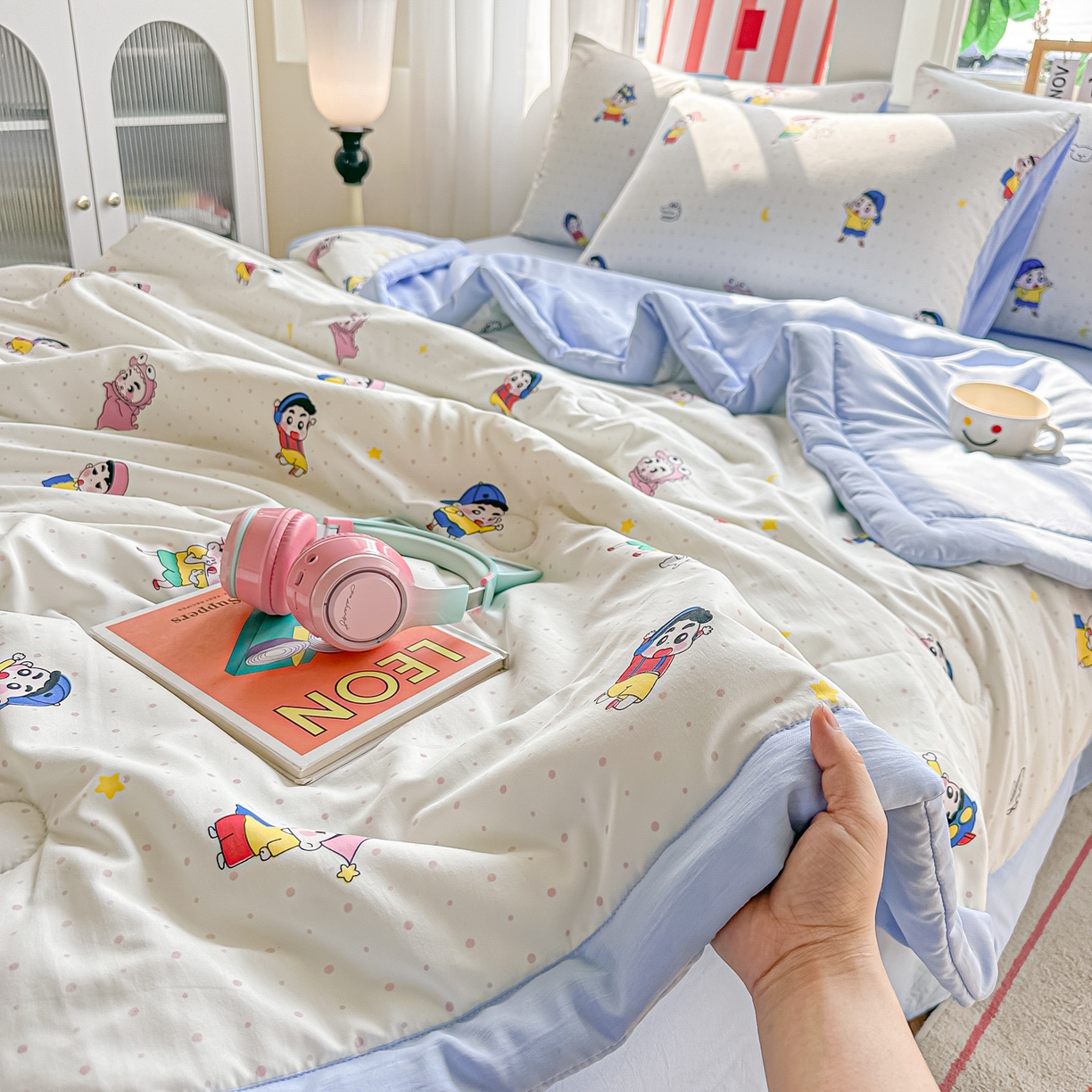 91家纺网 家纺一手货源 找家纺 颜选 2026新款水洗棉夏被夏凉被空调被四件套 空调被小新星