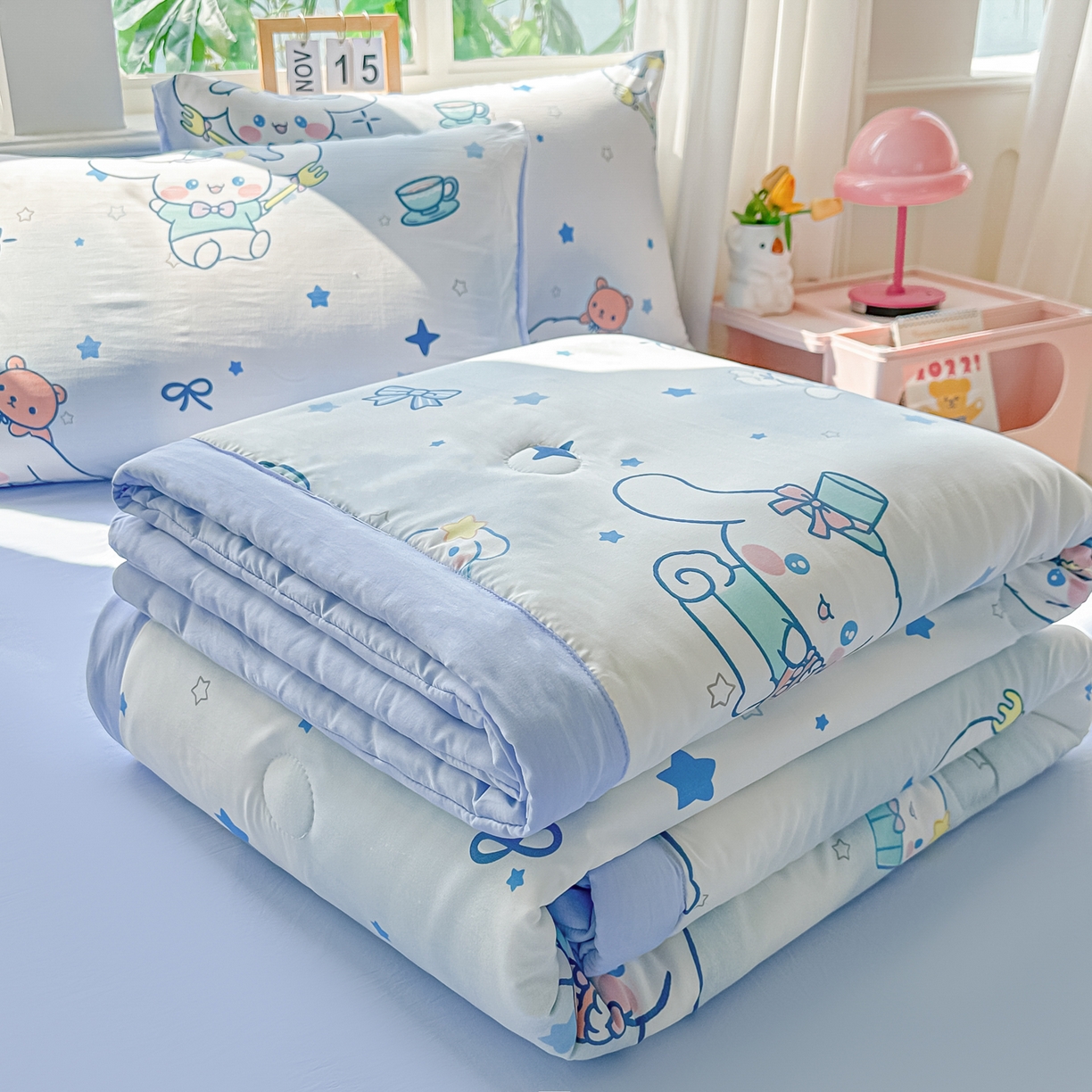 颜选 2026新款水洗棉夏被夏凉被空调被四件套 空调被长耳朵星星