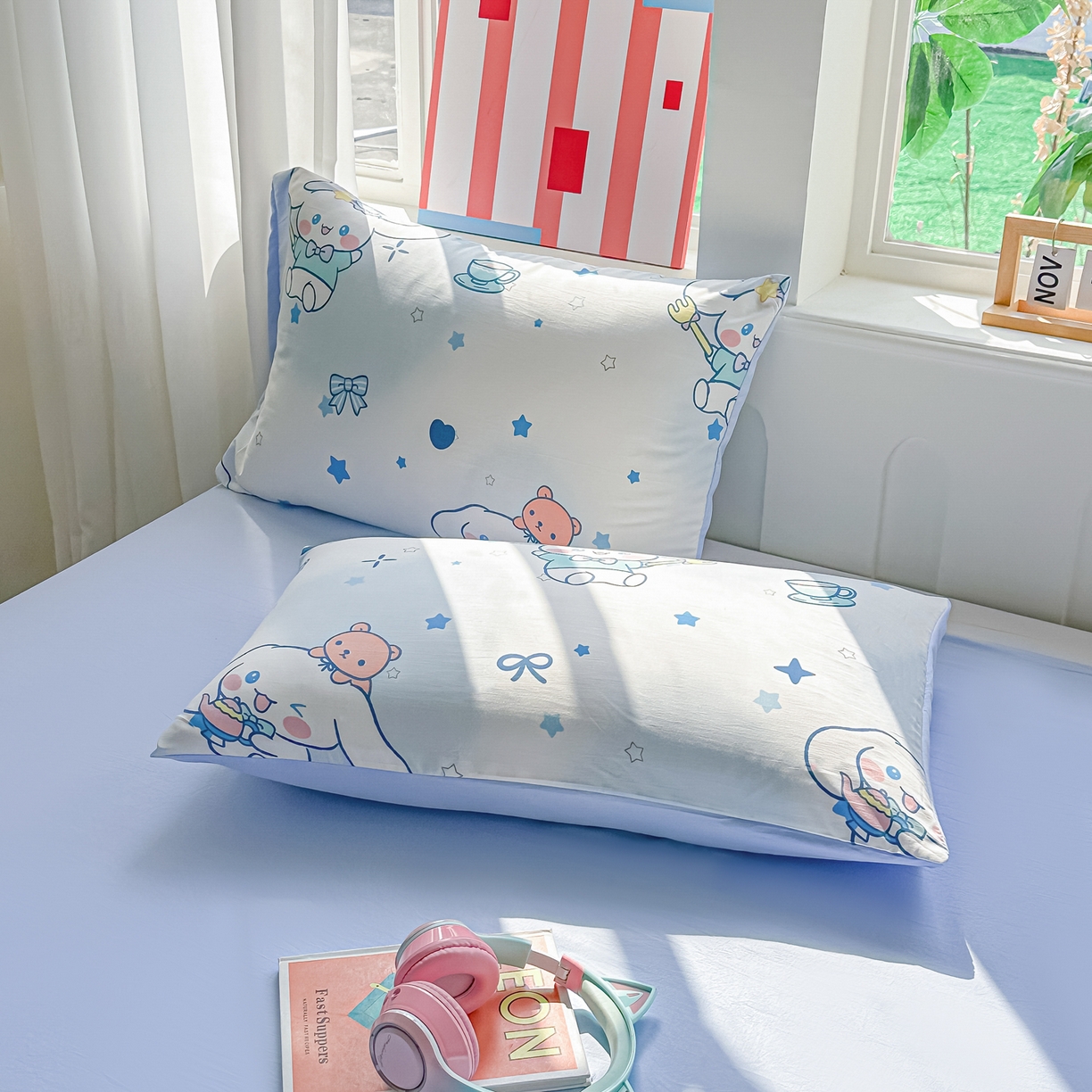 91家纺网 家纺一手货源 找家纺 颜选 2026新款水洗棉夏被夏凉被空调被四件套 空调被长耳朵星星