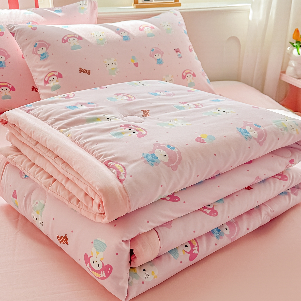 颜选 2026新款水洗棉夏被夏凉被空调被四件套 空调被少女萌宠