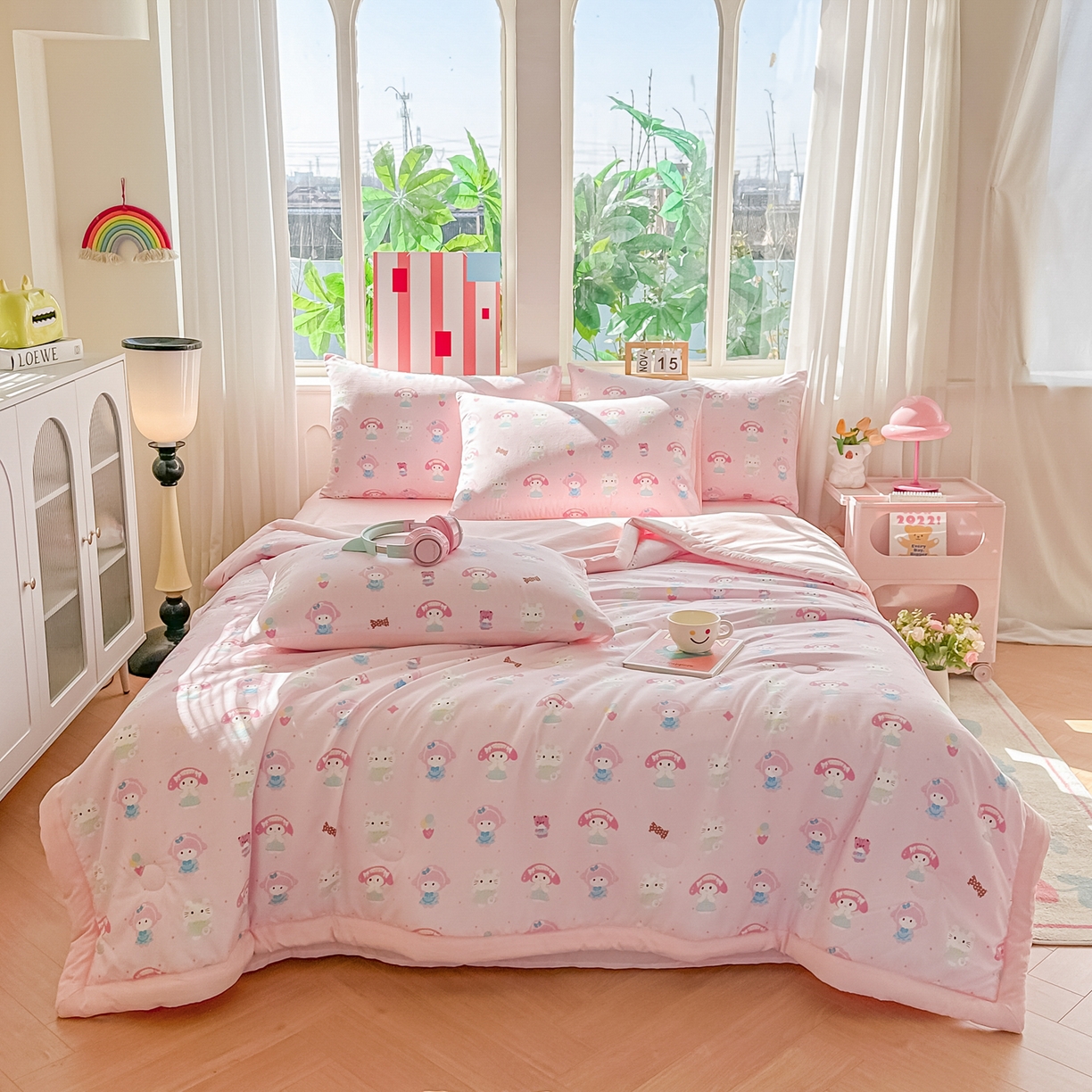 91家纺网 家纺一手货源 找家纺 颜选 2026新款水洗棉夏被夏凉被空调被四件套 空调被少女萌宠