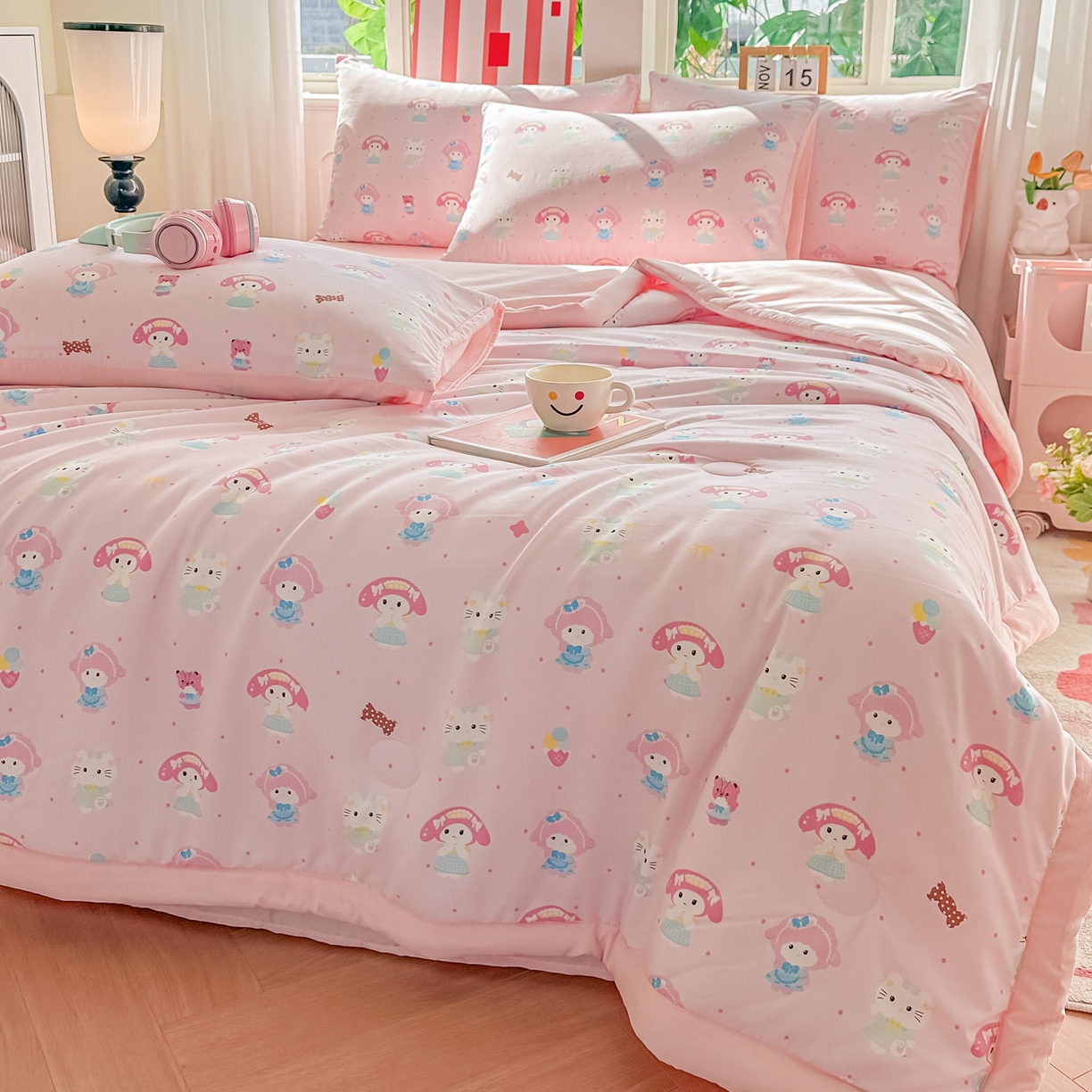 91家纺网 家纺一手货源 找家纺 颜选 2026新款水洗棉夏被夏凉被空调被四件套 空调被少女萌宠