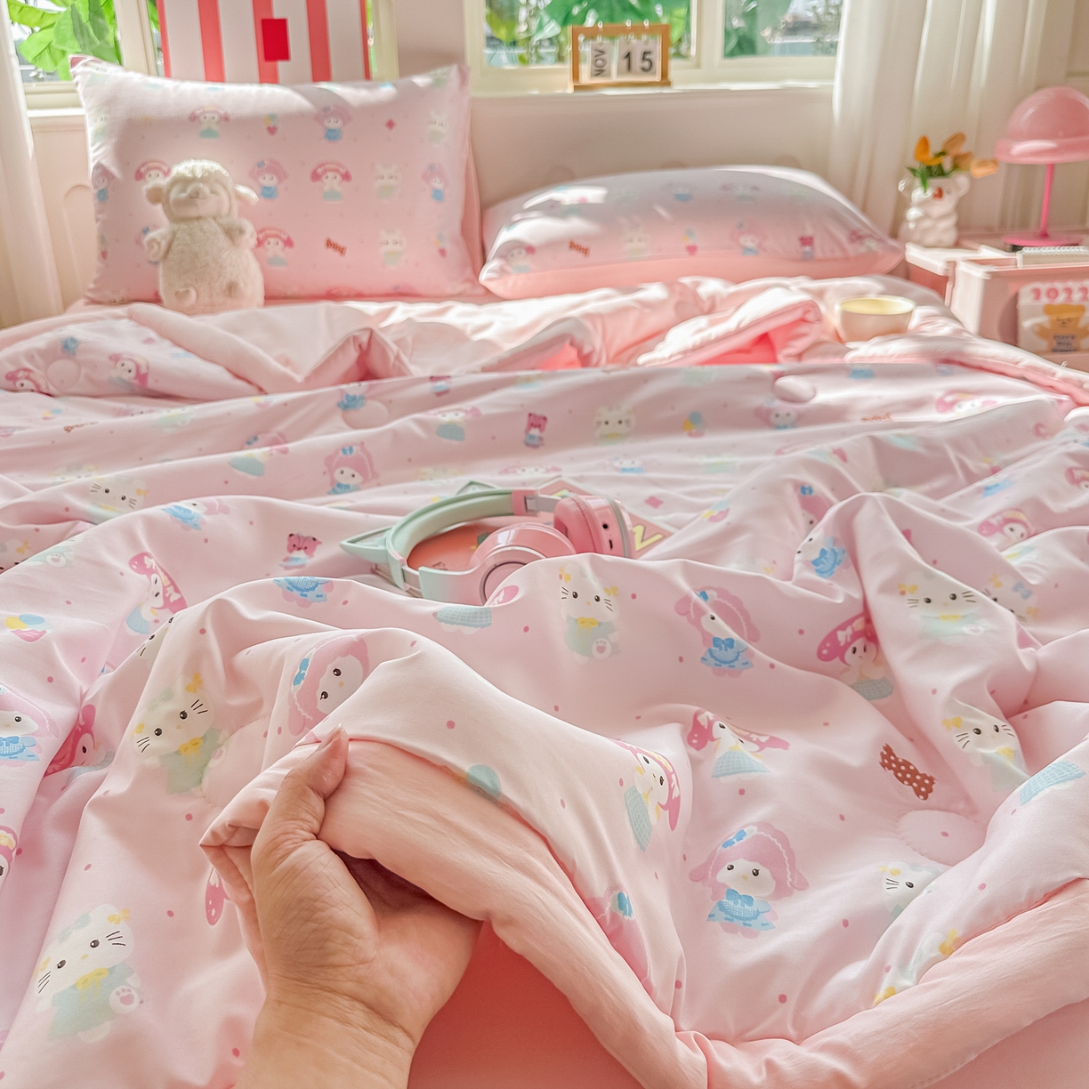 91家纺网 家纺一手货源 找家纺 颜选 2026新款水洗棉夏被夏凉被空调被四件套 空调被少女萌宠
