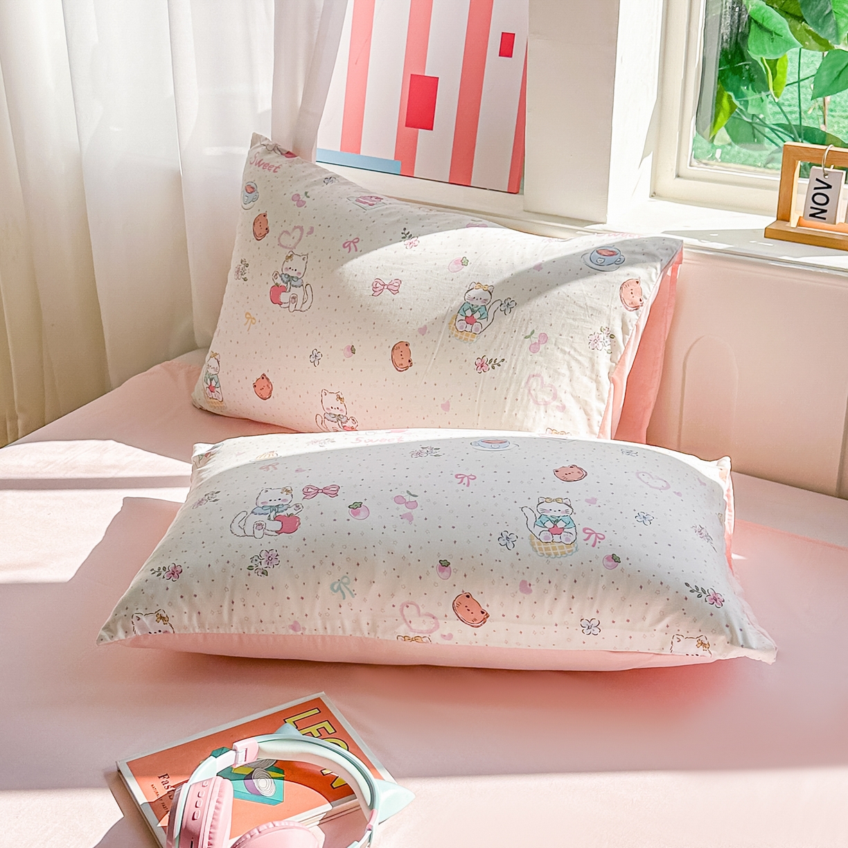 91家纺网 家纺一手货源 找家纺 颜选 2026新款水洗棉夏被夏凉被空调被四件套 空调被甜心猫