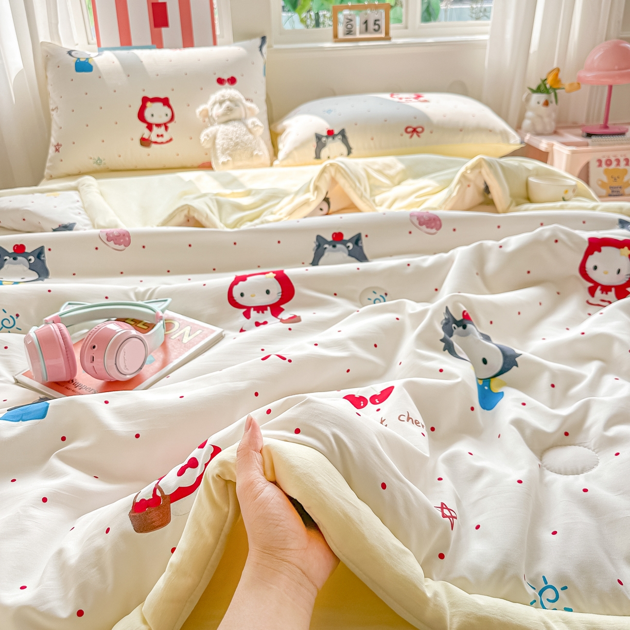 91家纺网 家纺一手货源 找家纺 颜选 2026新款水洗棉夏被夏凉被空调被四件套 空调被甜心小红帽