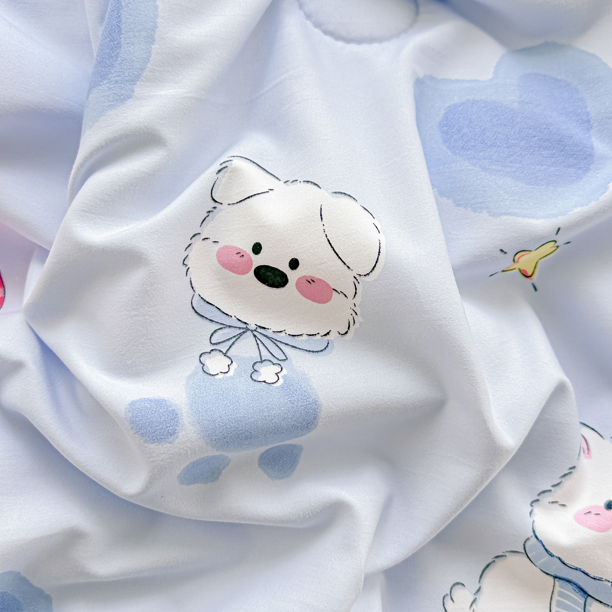 91家纺网 家纺一手货源 找家纺 颜选 2026新款水洗棉夏被夏凉被空调被四件套 空调被汪星人