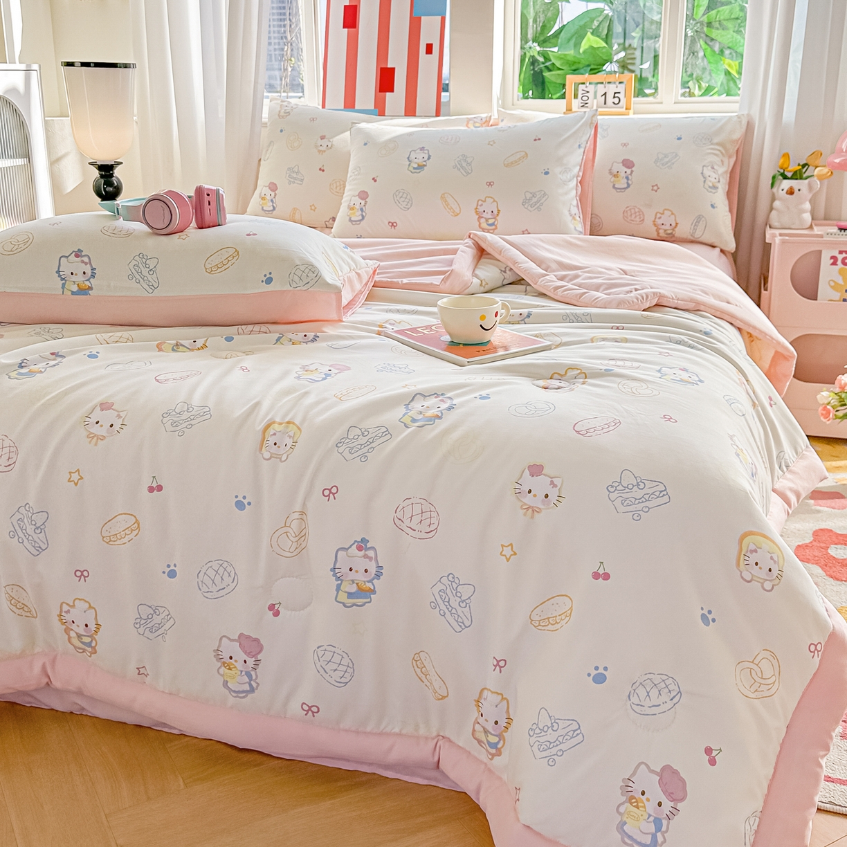 91家纺网 家纺一手货源 找家纺 颜选 2026新款水洗棉夏被夏凉被空调被四件套 空调被喵喵时光