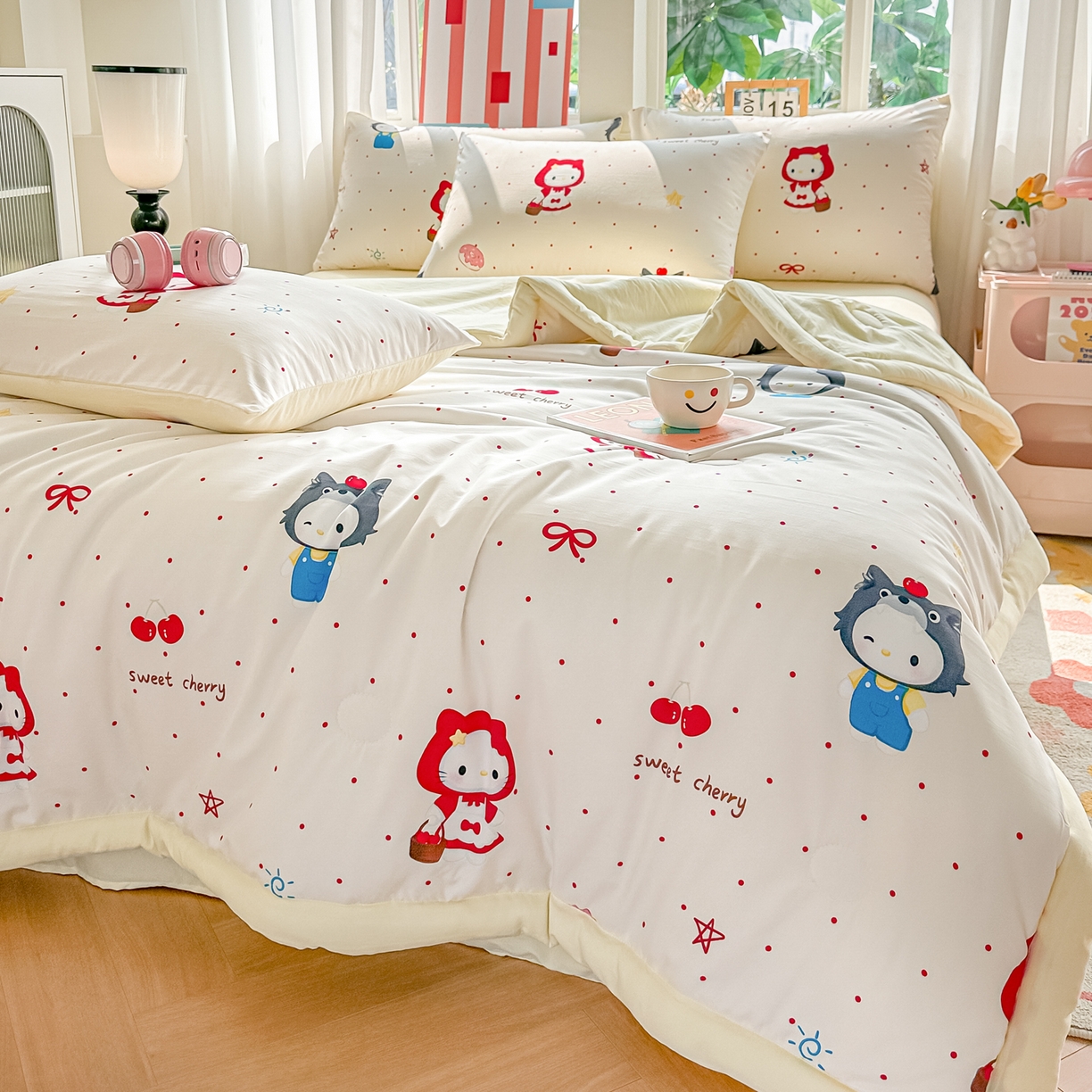 91家纺网 家纺一手货源 找家纺 颜选 2026新款水洗棉夏被夏凉被空调被四件套 空调被甜心小红帽