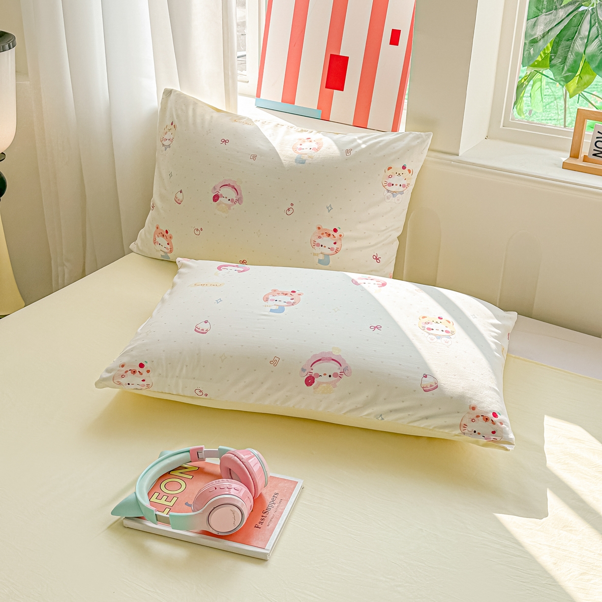 91家纺网 家纺一手货源 找家纺 颜选 2026新款水洗棉夏被夏凉被空调被四件套 空调被幸运猫