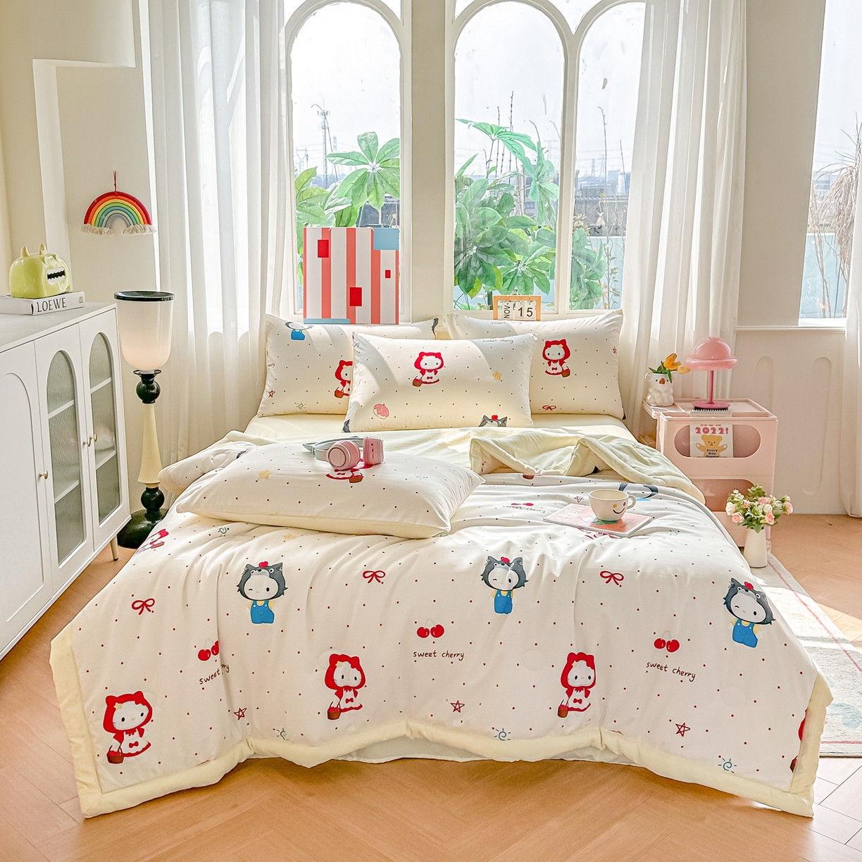 91家纺网 家纺一手货源 找家纺 颜选 2026新款水洗棉夏被夏凉被空调被四件套 空调被甜心小红帽