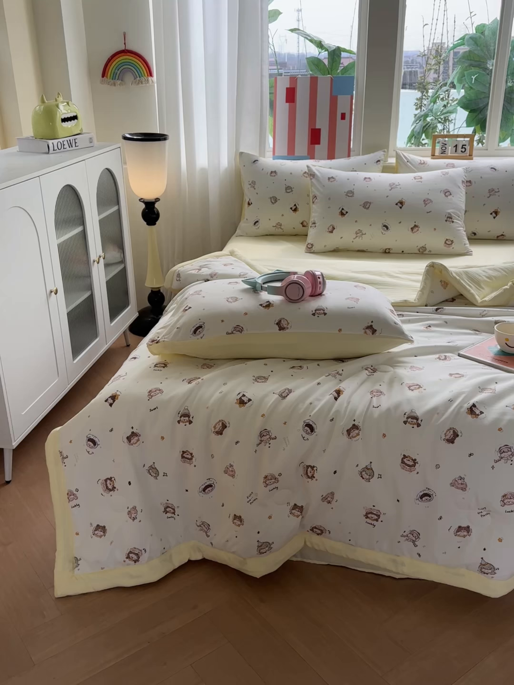 91家纺网 家纺一手货源 找家纺 颜选 2026新款水洗棉夏被夏凉被空调被四件套 空调被小盯