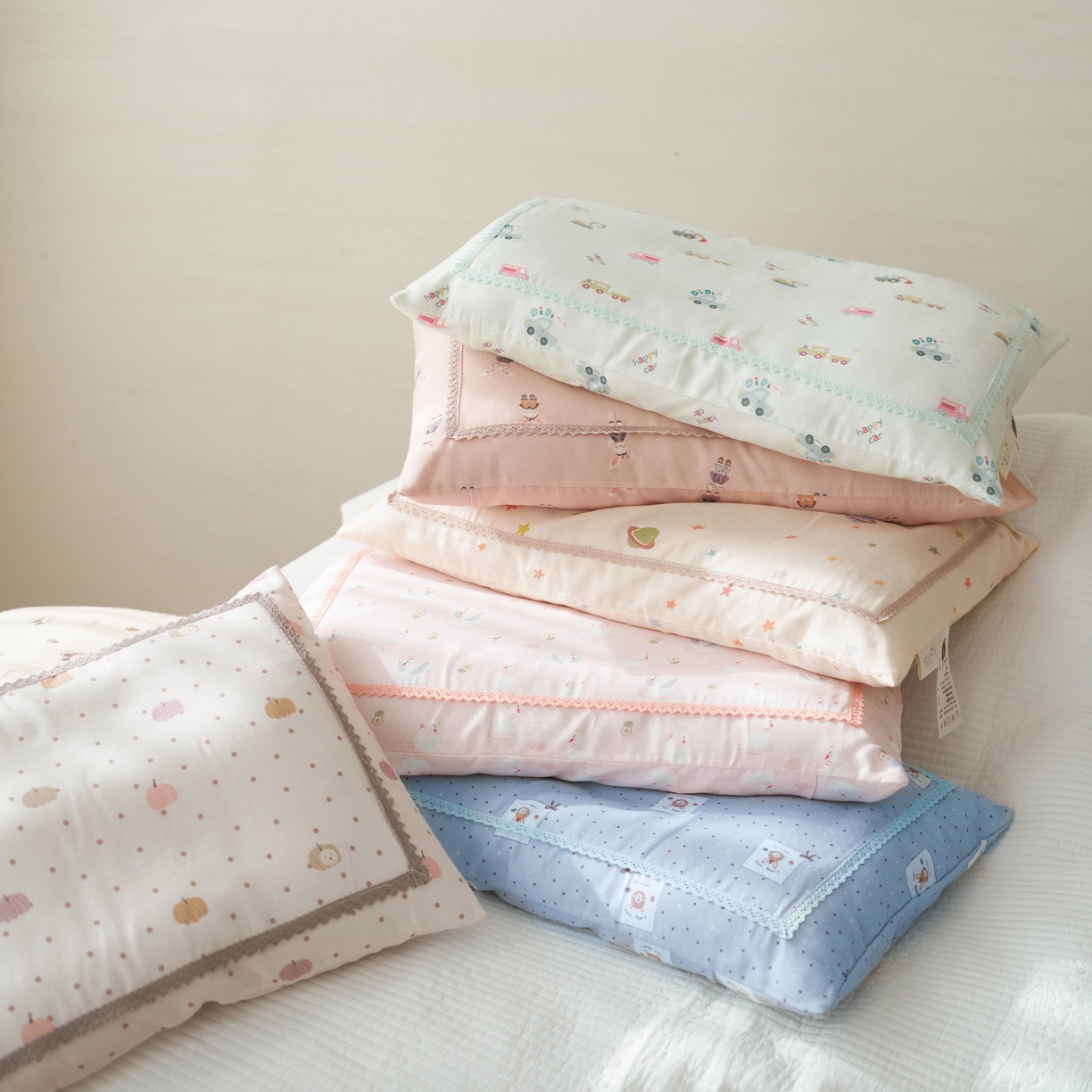 珍贝家纺 2026新款全棉双层纱刺绣花边学生儿童枕枕头枕芯 组合图仅供参考不可下单