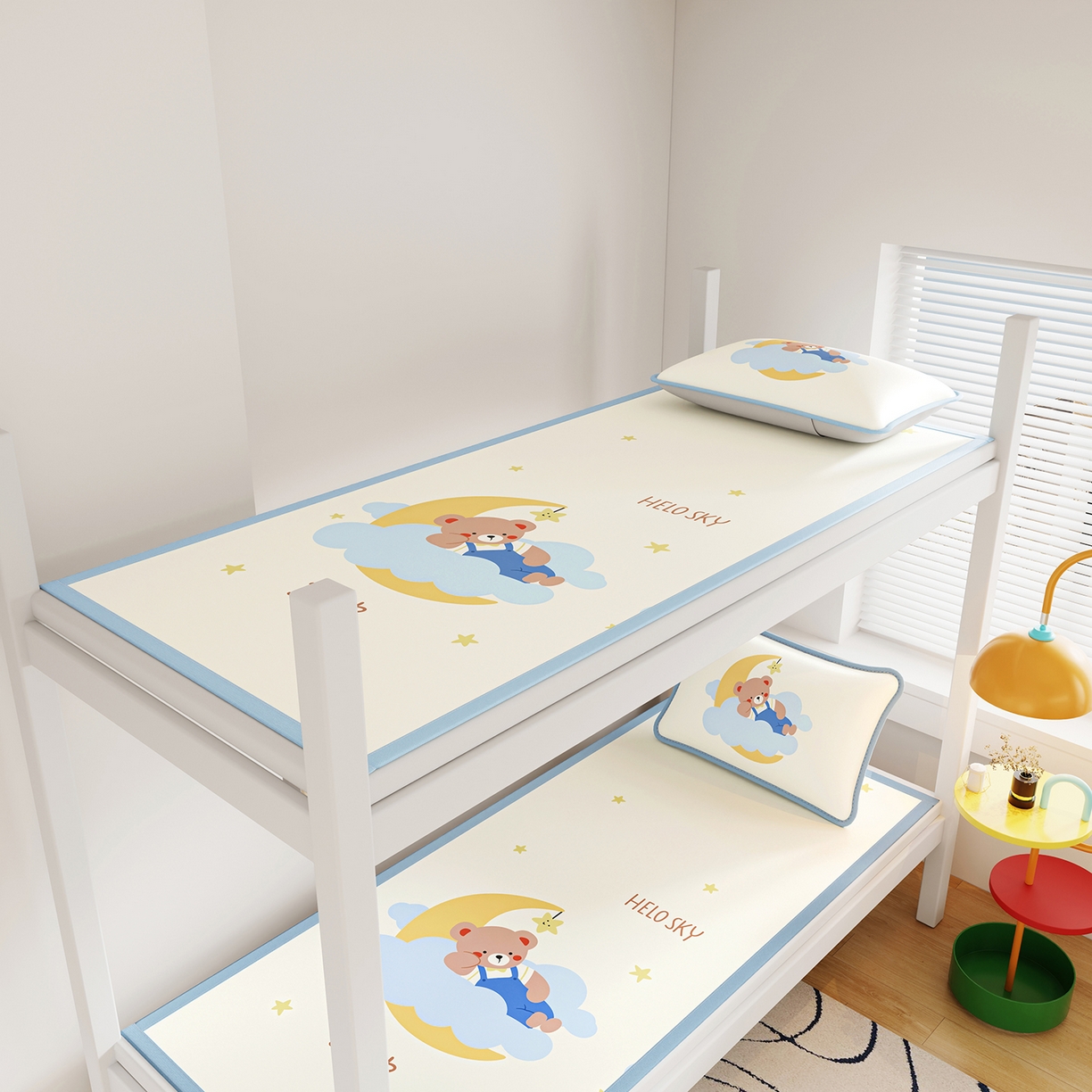 91家纺网 家纺一手货源 找家纺 奇丝雅 2026A类数码印花大版卡通冰丝凉席家用双人冰丝席可机洗单人学生宿舍夏天空调软席 月亮熊【三明治网底】