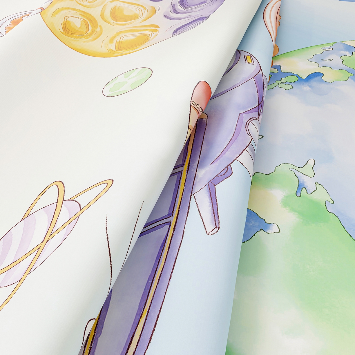 91家纺网 家纺一手货源 找家纺 奇丝雅 2026A类数码印花大版卡通冰丝凉席家用双人冰丝席可机洗单人学生宿舍夏天空调软席 星际漫游【三明治网底】