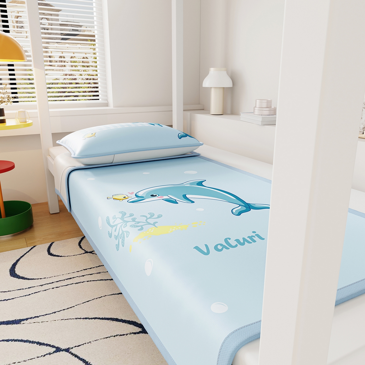 91家纺网 家纺一手货源 找家纺 奇丝雅 2026A类数码印花大版卡通冰丝凉席家用双人冰丝席可机洗单人学生宿舍夏天空调软席 海豚奇遇【三明治网底】