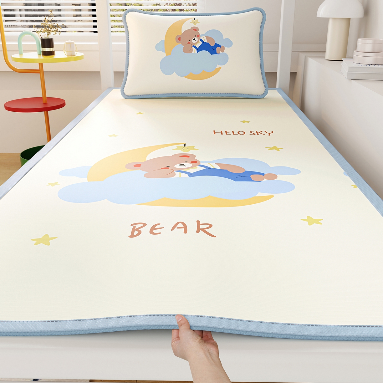 奇丝雅 2026A类数码印花大版卡通冰丝凉席家用双人冰丝席可机洗单人学生宿舍夏天空调软席 月亮熊【三明治网底】