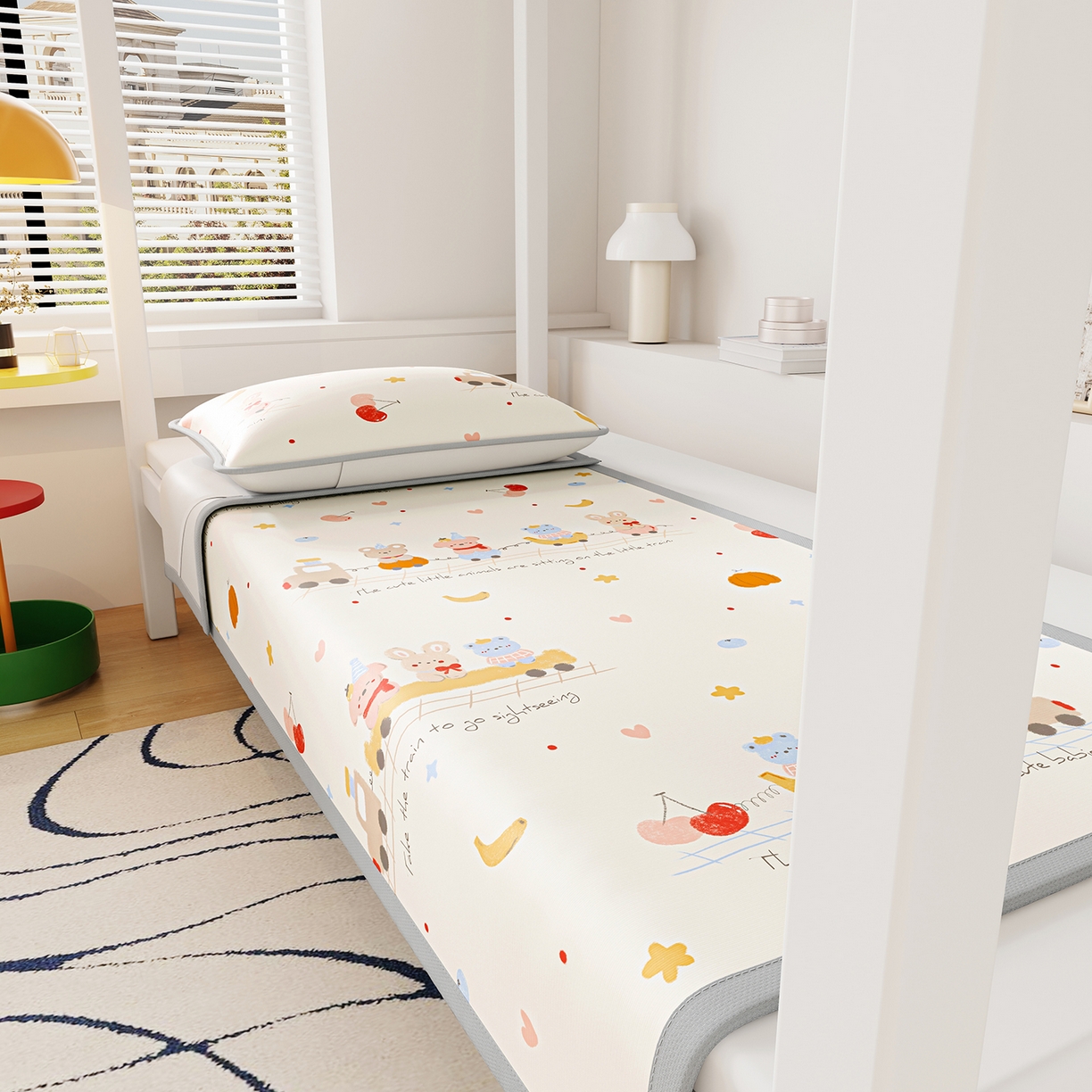 91家纺网 家纺一手货源 找家纺 奇丝雅 2026A类数码印花大版卡通冰丝凉席家用双人冰丝席可机洗单人学生宿舍夏天空调软席 萌宝小火车【三明治网底】