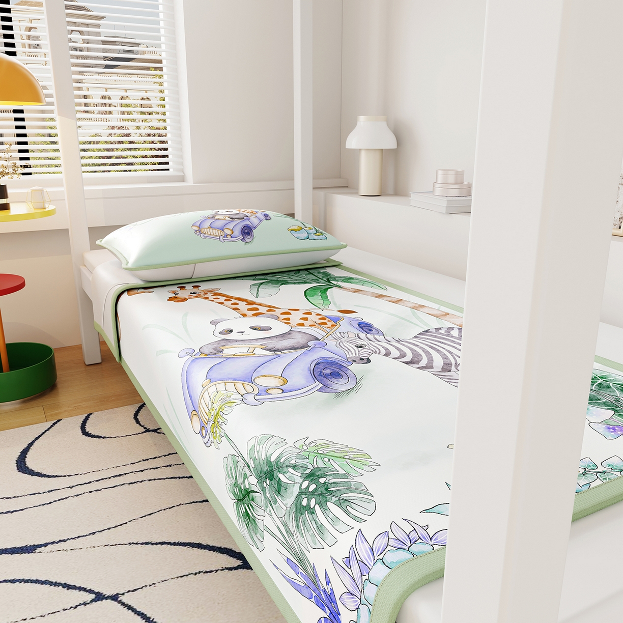 91家纺网 家纺一手货源 找家纺 奇丝雅 2026A类数码印花大版卡通冰丝凉席家用双人冰丝席可机洗单人学生宿舍夏天空调软席 动物乐园【三明治网底】