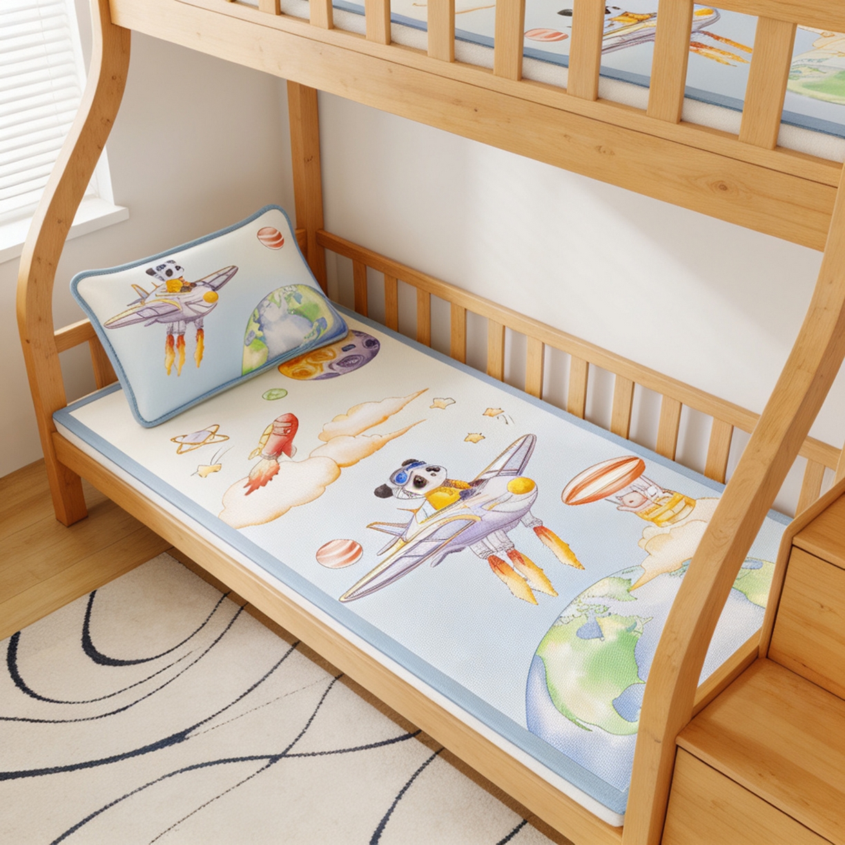 91家纺网 家纺一手货源 找家纺 奇丝雅 2026A类数码印花大版卡通冰丝凉席家用双人冰丝席可机洗单人学生宿舍夏天空调软席 星际漫游【三明治网底】